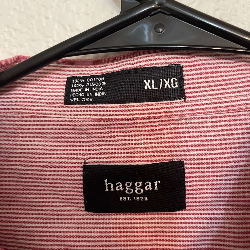 Haggar Stripped Red Shirt Short Sleeve Button Down Mens Size XL